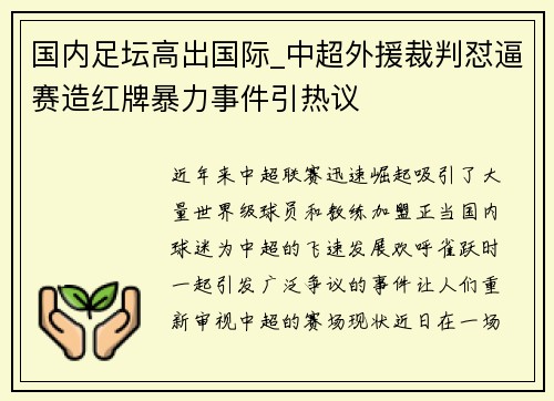 国内足坛高出国际_中超外援裁判怼逼赛造红牌暴力事件引热议
